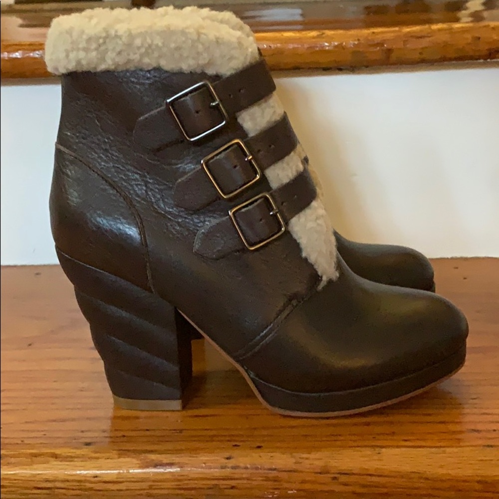 NEW See by Chloe brown bootie shearling trim - Picture 11 of 16